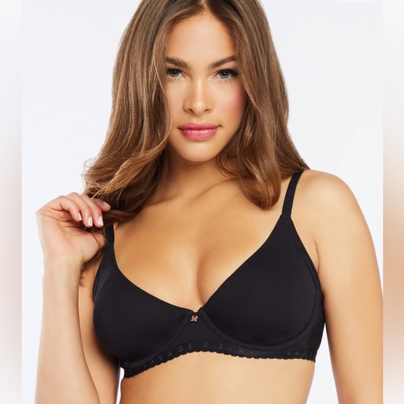 SAVAGE X FENTY Black Cotton Jersey Unlined Bra - Picture 1 of 2